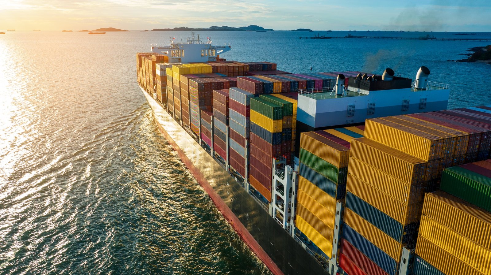 Container ship carry cargo container on the ocean concept logistic service transportation import