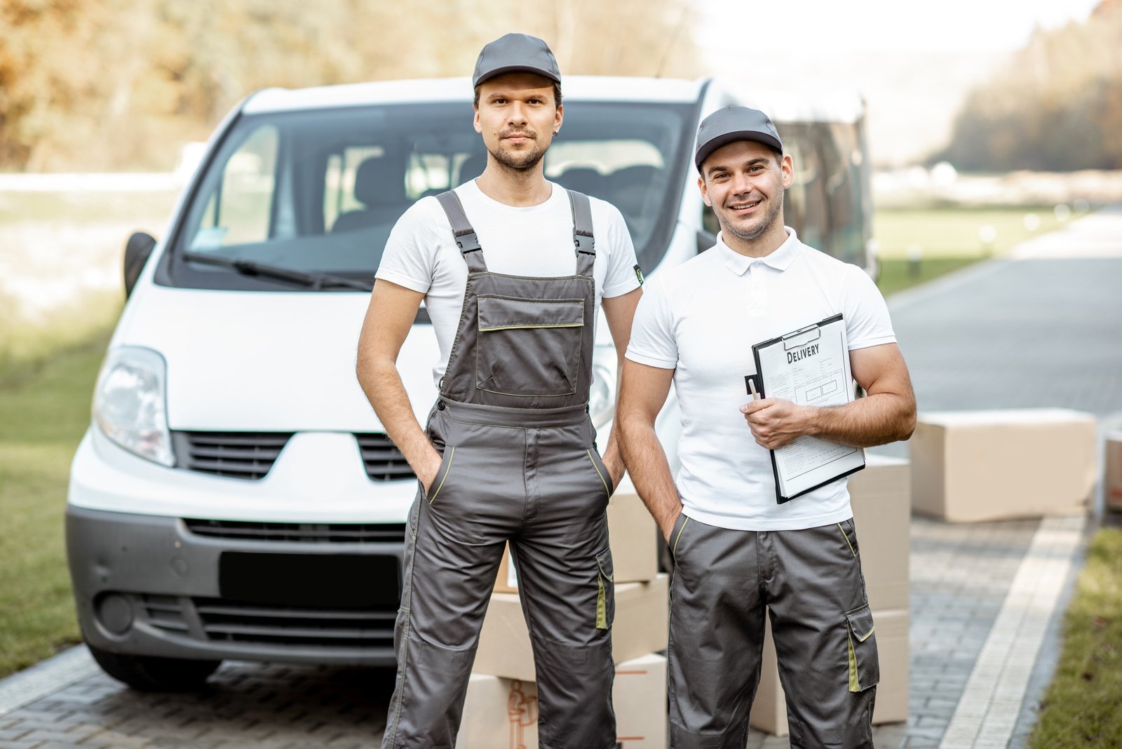 Delivery men portrait near the car